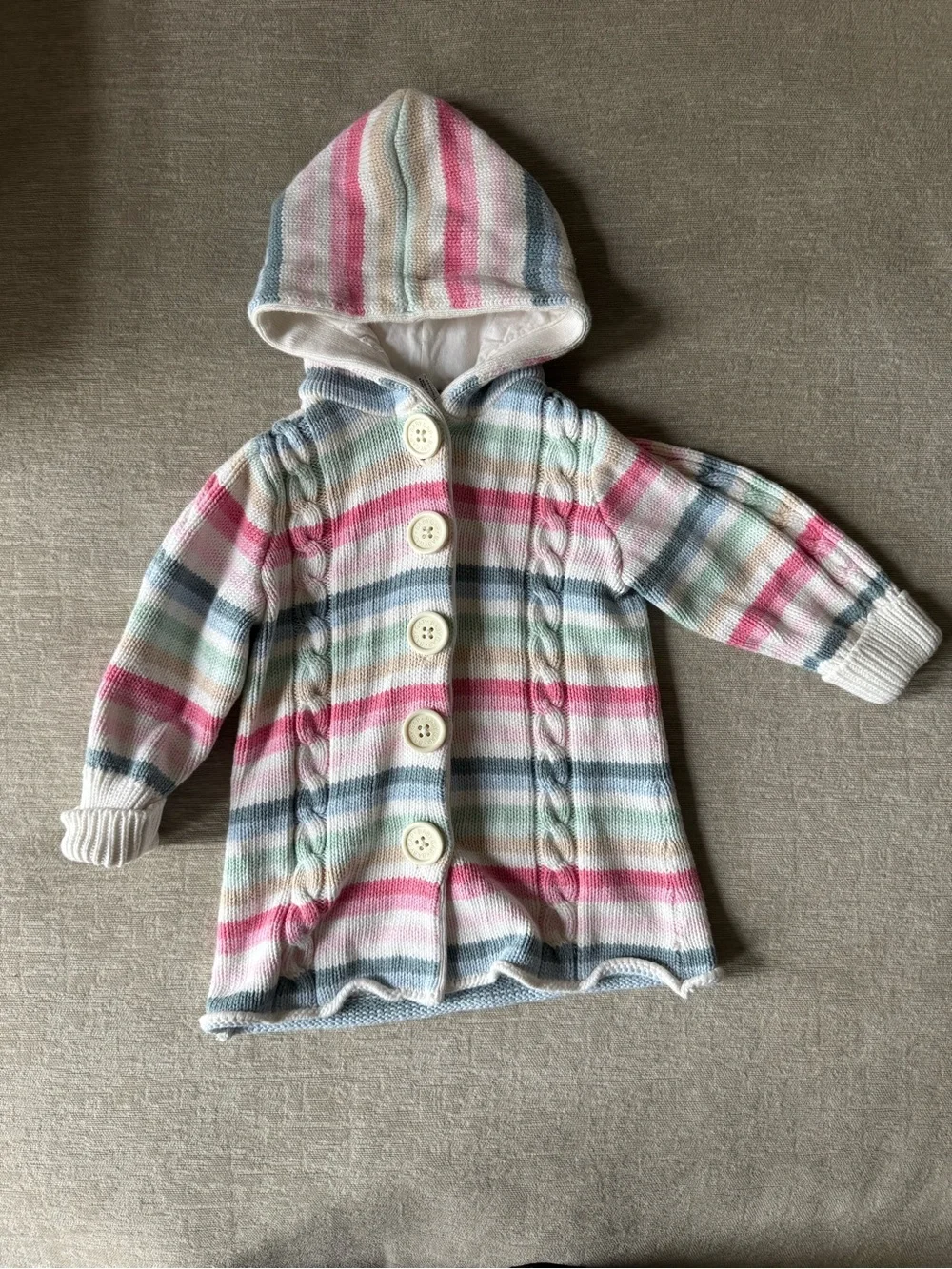 Baby Gap Hooded Cable Knit Cardigan Sweater Coat 18-24M Pastel Striped